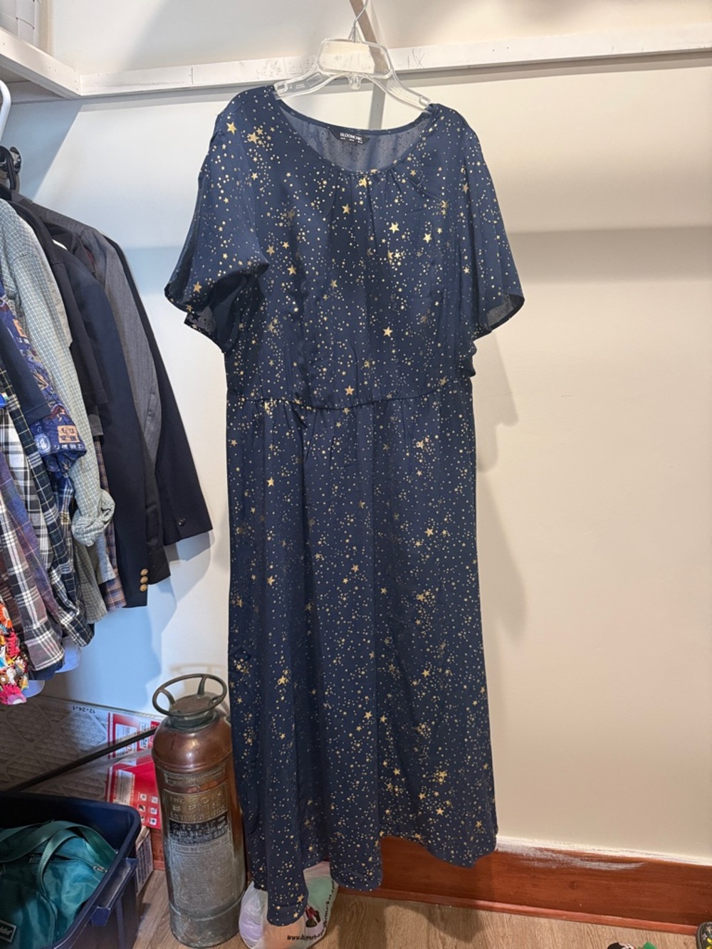 BloomChic Navy Dress with Metallic Gold Star Print